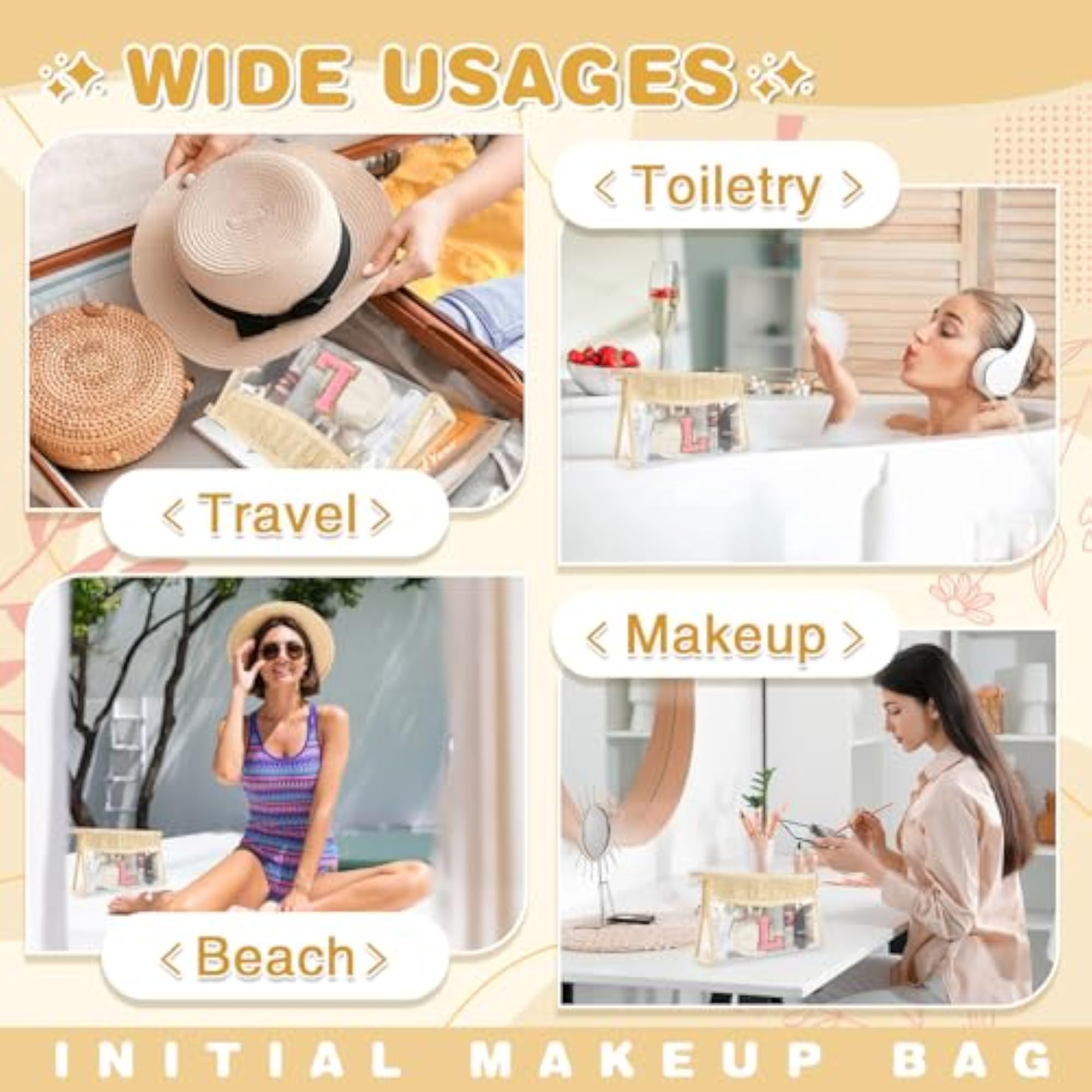 Personalized Initial Letter Boho Makeup Bag, Waterproof